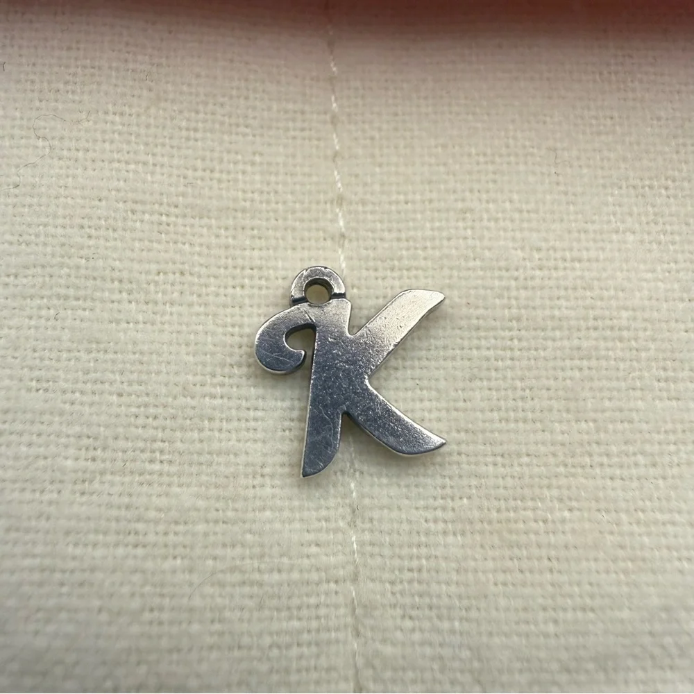 James Avery Small Script Initial Charm (K) .925 Sterling Silver w/ Box - Picture 2 of 7